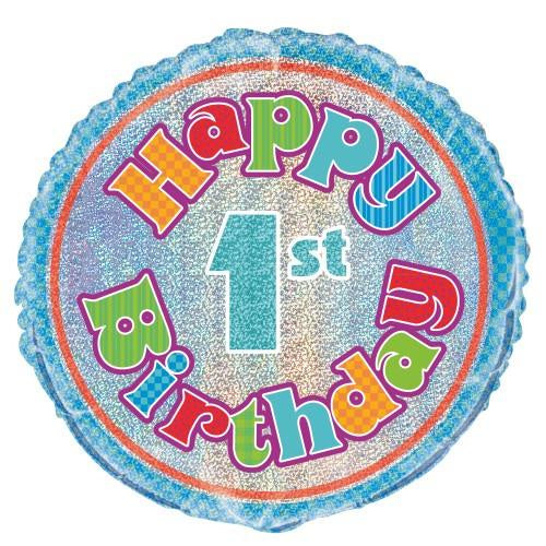 Happy 1st Birthday Prismatic 18" 45.7cm Round Foil Balloon